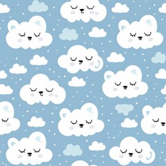 seamless patterns for prints | Snuggly Cloud Critters 2D Minimal Pattern