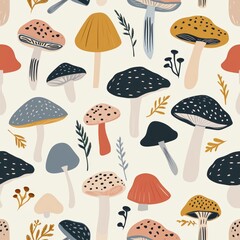 seamless patterns for prints | Marvelous Mushroom Menagerie 2D Minimal Pattern