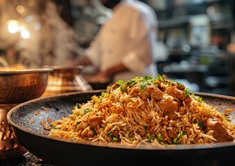 Delicious Indian Biryani: A Flavorful and Aromatic Traditional Dish for Lunch or Dinner in a Modern Mediterranean Outdoor Kitchen