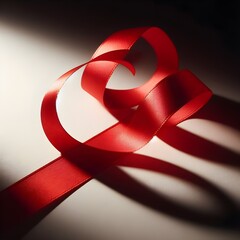 A spool with a red silk ribbon on a pink isolated background