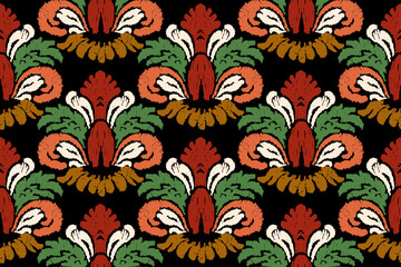 Ikat floral paisley embroidery on black background.Ikat ethnic oriental pattern traditional.Aztec style abstract vector illustration.design for texture,fabric,clothing,wrapping,decoration,sarong,scarf