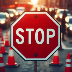 stop sign with city road background