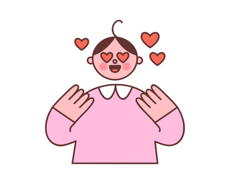 Person in love with hearts for eyes. Vector illustration of a love struck character in cute cartoon style. Isolated elements on white background.