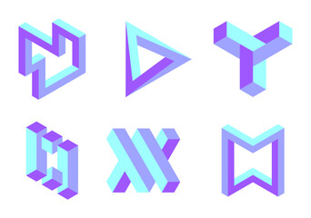 Collection of abstract minimal shapes isolated on white background. Design elements. Impossible shapes. Vector illustration.