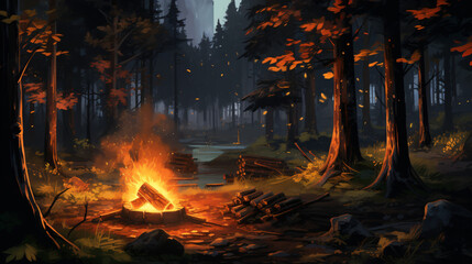 Campfire in forest