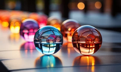 Foto op Canvas The glossy surface showcases the glistening, colorful glass balls © Jam