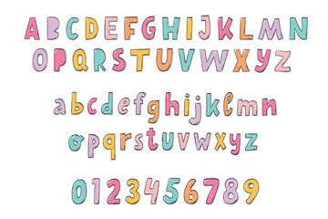Nursery font, alphabet and numbers collection for cards, posters, titles, prints, stickers, etc. EPS 10