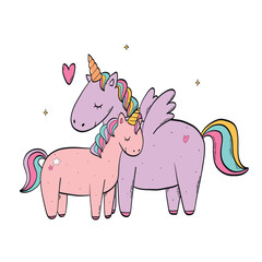 cute unicorns, mother and baby unicorns for cards, prints, posters, banners, stickers, sublimation design, etc. EPS 10