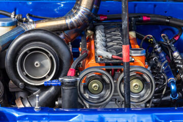 The powerful engine of car,  Internal design of engine, Car engine part, Under the hood of sports...