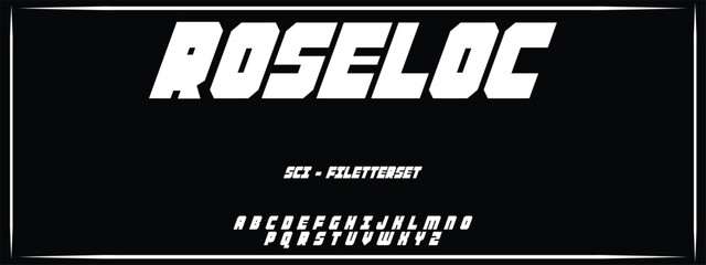 Fototapeta na wymiar ROSELOC, Sports minimal tech font letter set. Luxury vector typeface for company. Modern gaming fonts logo design