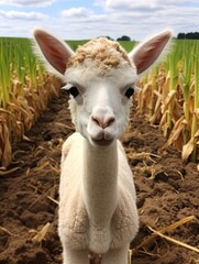 Obraz premium Adorable Baby Alpaca Cria in Nature: Farm Animals Exuding Charm