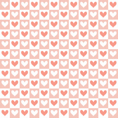 Seamless pattern with small hearts on a checkered background. The pink background for the day of St. Valentine, the Day of Lovers. Vector