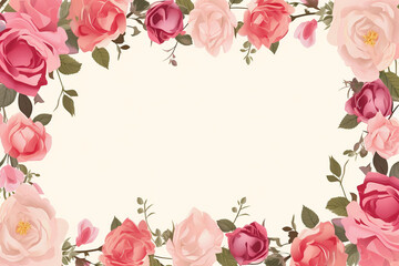 Vintage floral background with pink roses and leaves. Vector illustration. 