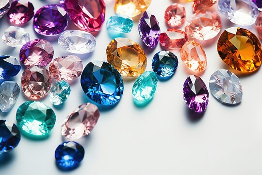 Jewel on black shine color, Collection of many different natural gemstones amethyst, lapis lazuli, rose quartz, citrine, ruby, amazonite, moonstone, labradorite, chalcedony, blue topaz