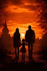 Sunsets Warmth. Family and Sky Friends Fun Time