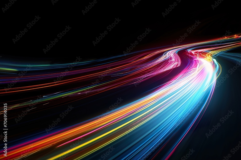 Wall mural Abstract long exposure colorful light on black background