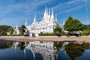 Water Reflection of Phra Dhutanga Chedi, Wat Asokaram temple, Landmark of Samut Prakan, Bang Pu, Thailand