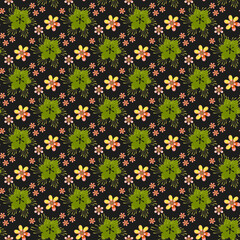seamless floral pattern with bright colors for fabric, wrap, scarf, hijab on a black background