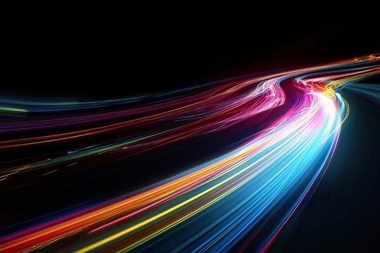 Abstract long exposure colorful light on black background