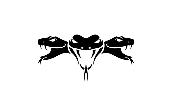  silhouette of a three snake heads