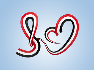 3d Flag Of Egypt Heart Shape Shiny Wavy Awareness Ribbon flag Soft Blue Background 3d illustration