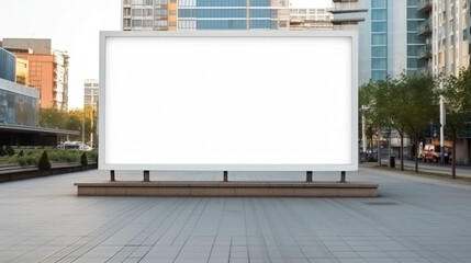Obraz premium Blank billboard mock up in a public area of city like a street, park, road. Urban light box inside advertisement .