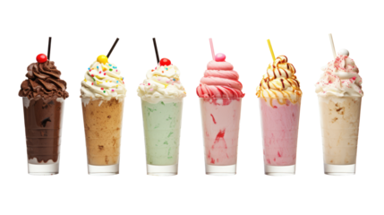 icecream milkshake on white isolated on clear png background and transparent background. food drink and dessert concept for cafe and restaurent, AI generative.