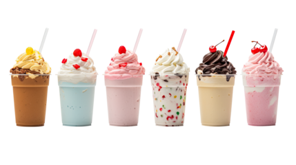 icecream milkshake on white isolated on clear png background and transparent background. food drink and dessert concept for cafe and restaurent, AI generative.