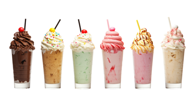 icecream milkshake on white isolated on clear png background and transparent background. food drink and dessert concept for cafe and restaurent, AI generative.