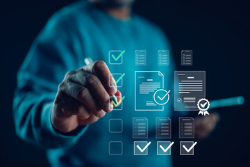 Document management system DMS. Assessment form, questionnaire, checklist and clipboard task...