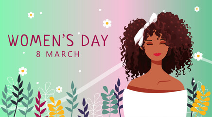 Flat international women's day illustration with cute african women