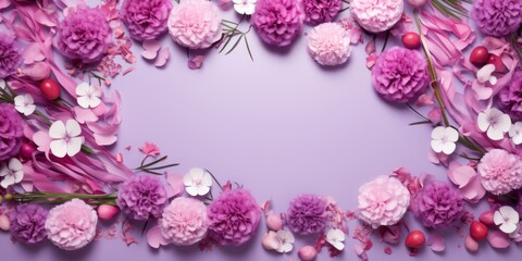 Spring Blooms on Pink Background. Copy Space, Top View