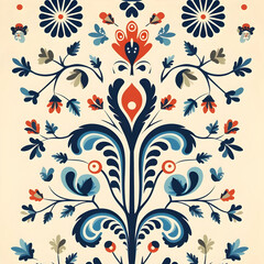Norwegian folk art symmetrical flower beige background