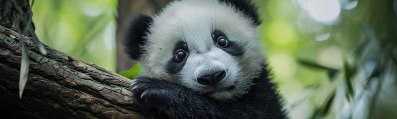 Obraz premium Panda on tree. Banner