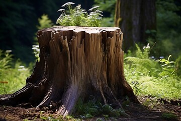 Stump of a cut tree.Tree stump in the park. Selective focus. Shallow depth of field.