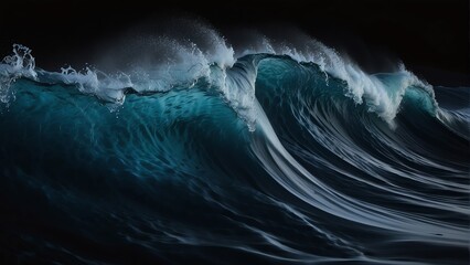 Random abstract rough wave of water on plain black background from Generative AI © SevenThreeSky