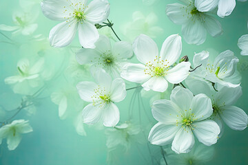 Graceful white blooms waltz on verdant canvas, a serene tapestry weaving nature's purity and calm