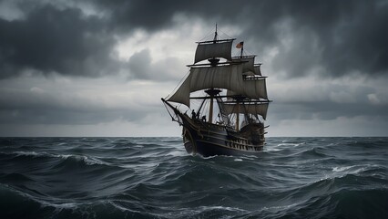 A pirate ship in the middle of an ocean from Generative AI