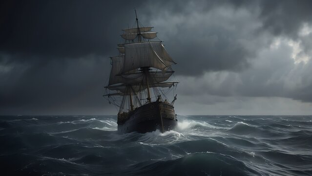 A ship in the middle of an ocean in the middle of a storm from Generative AI © SevenThreeSky