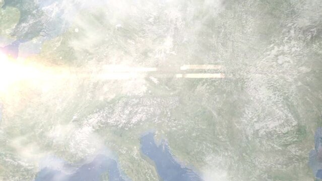 Zoom in from space and focus on Leonding, Austria. 3D Animation. Background for travel intro. Elements of this image furnished by NASA.