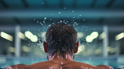 A man swimmer training in swimming pool 