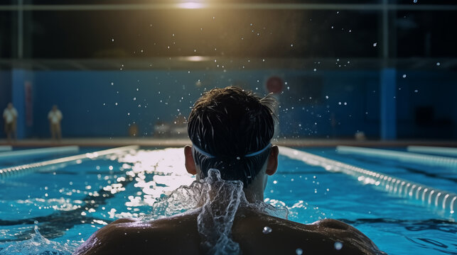 A man swimmer training in swimming pool 