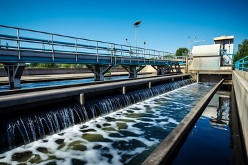 Industrial zone, Steel pipelines and valves on blue sky background.