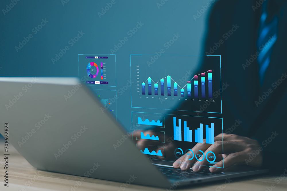 Poster analyst manages the system database, analysis data plans, and reports. shows a dashboard chart on th