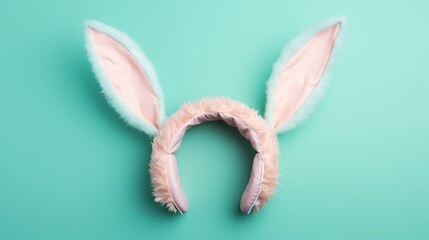 Easter bunny ears in the form of headphones on an isolated turquoise background