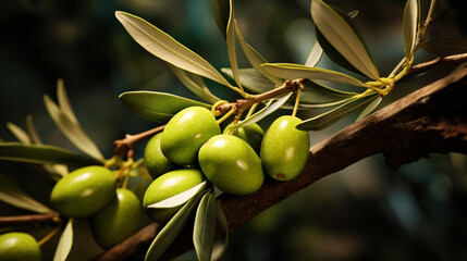 Close up on Green Olives on a Branch