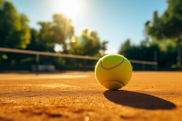 Tennis ball on tennis court. Tennis match.	
