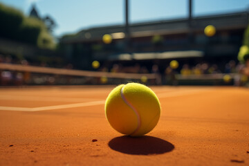 Tennis ball on tennis court. Tennis match.	
 - obrazy, fototapety, plakaty