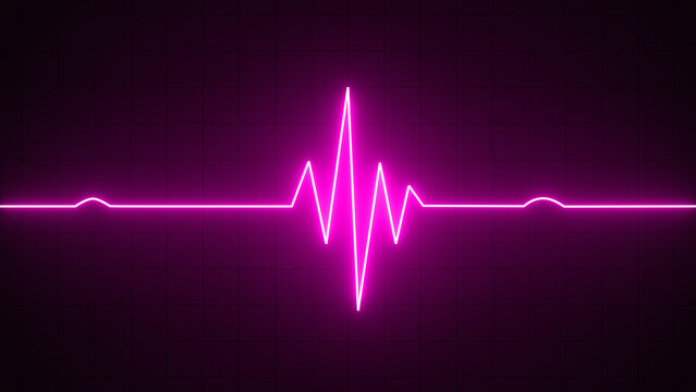 Purple or pink neon Heart pulse monitor with signal. Heartbeat line. Flat line EKG, Pulse trace. EKG and Cardio symbol. Healthy and Medical concept