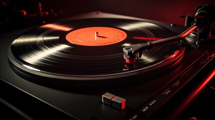 Black retro vinyl record on DJ turntable rotating plate